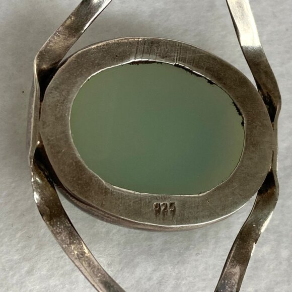 Sterling Silver 925 Large Oval Green Chalcedony Split Band Cuff Bracelet Sz 8" - Picture 9 of 16